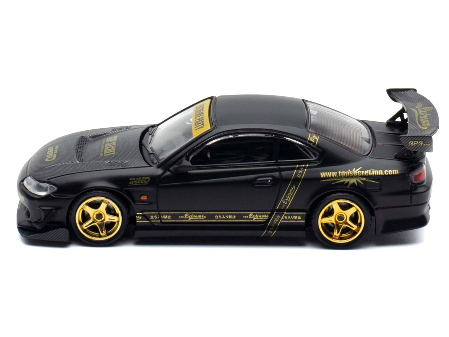 Nissan "Top Secret" Silvia (S15) RHD (Right Hand Drive) Matt Black with Carbon Hood "APA XPO 2025 Event Edition VIP Ticket Bundle" 1/64 Diecast Model Car by Inno Models