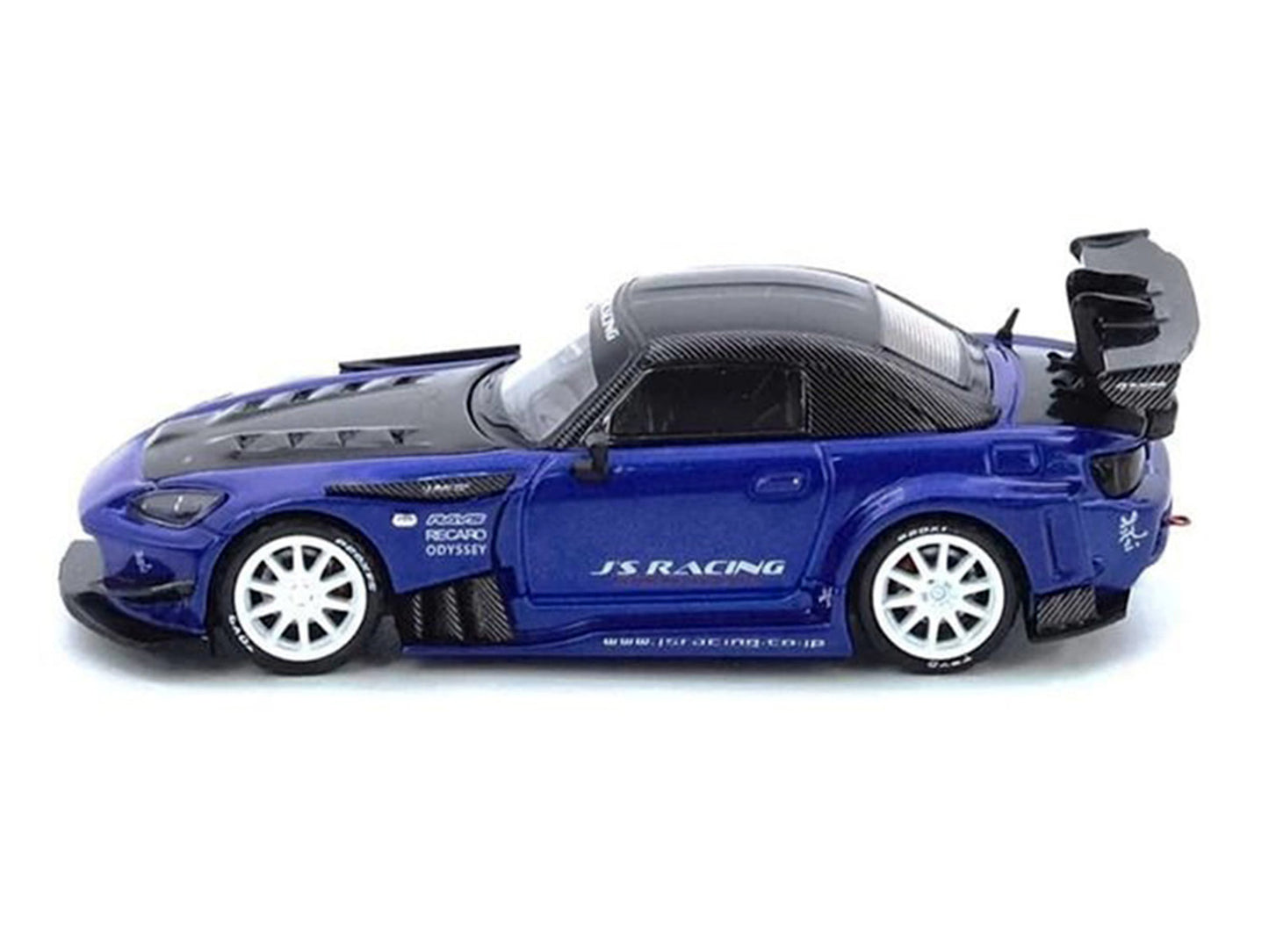 Honda S2000 RHD (Right Hand Drive) "J's Racing" Blue Metallic with Carbon Hood and Top 1/64 Diecast Model Car by Inno Models