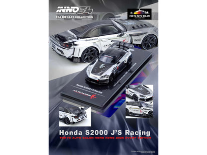 Honda S2000 RHD (Right Hand Drive) "J's Racing" Chrome Silver with Carbon Hood and Top with Graphics "Tokyo Auto Salon Hong Kong 2025 Event Edition" 1/64 Diecast Model Car by Inno Models