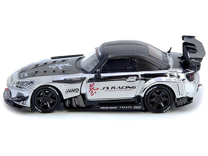 Honda S2000 RHD (Right Hand Drive) "J's Racing" Chrome Silver with Carbon Hood and Top with Graphics "Tokyo Auto Salon Hong Kong 2025 Event Edition" 1/64 Diecast Model Car by Inno Models
