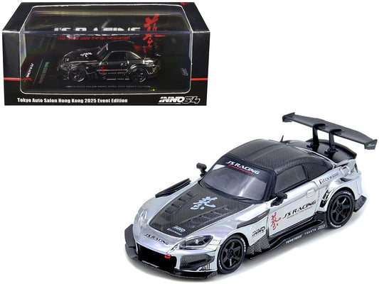 Honda S2000 RHD (Right Hand Drive) "J's Racing" Chrome Silver with Carbon Hood and Top with Graphics "Tokyo Auto Salon Hong Kong 2025 Event Edition" 1/64 T&y Diecast Model Car by Inno Models