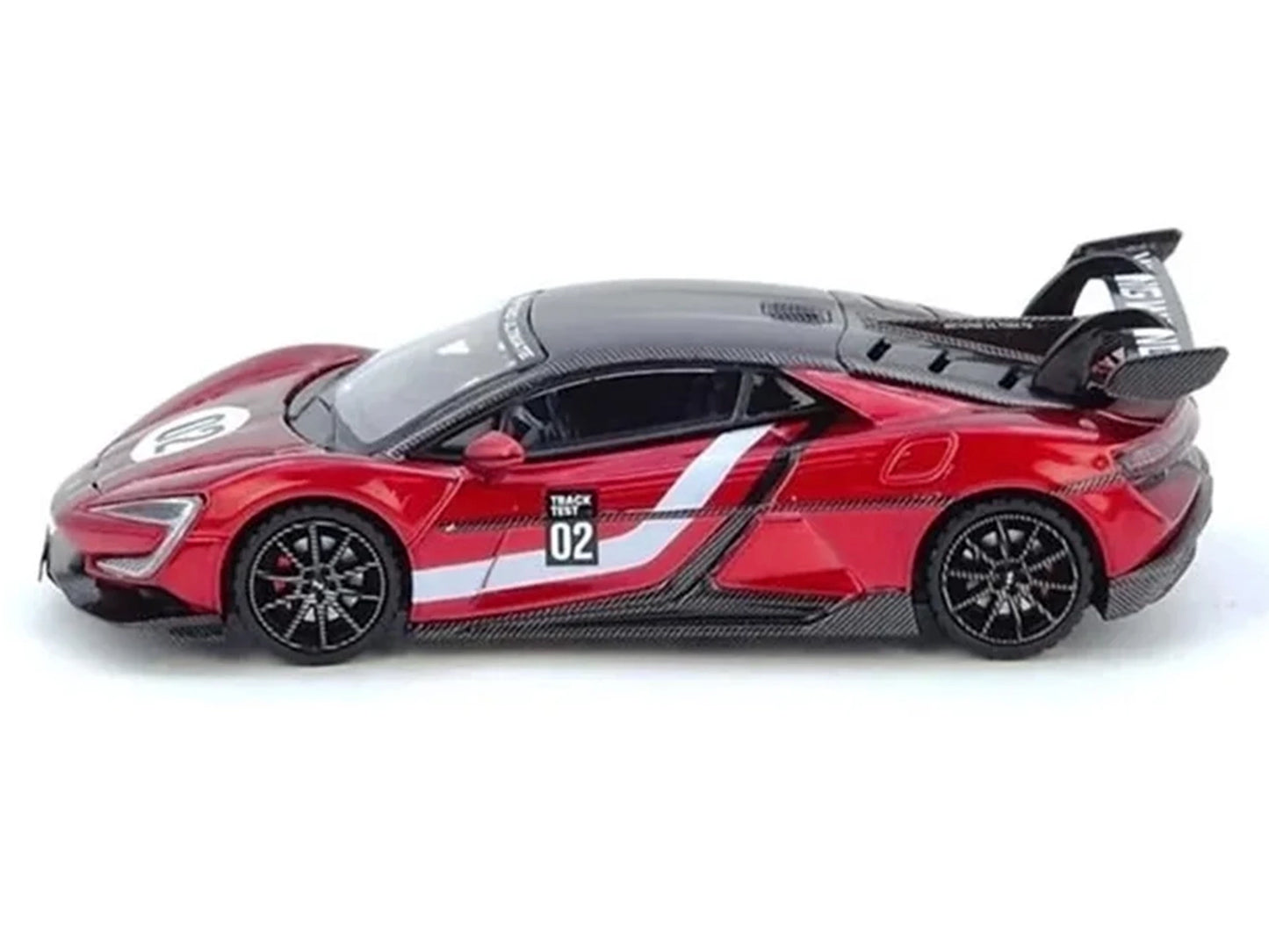 2025 Yangwang U9 Xtreme Test Car #02 Red Metallic with White Stripes and Carbon Top "World Fastest EV Supercar" 1/64 Diecast Model Car by Inno Models