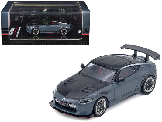 Nissan Fairlady Z "Top Secret" (RZ34) RHD (Right Hand Drive) Stealth Gray with Carbon Hood and Black Top 1/64 T&y Diecast Model Car by Inno Models