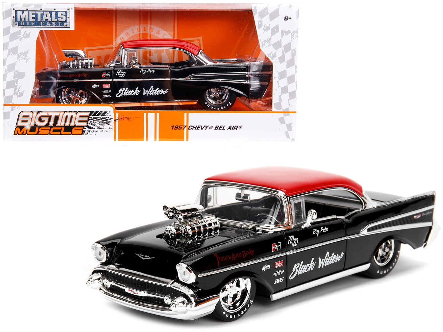 1957 Chevrolet Bel Air Black with Red Top "Pete's Auto Body: Widow" "Bigtime Muscle" Series 1/24 Diecast Model Car by Jada <h2>1957 Jada</h2> <p>High-quality perfect for collectors and enthusiasts. Fe