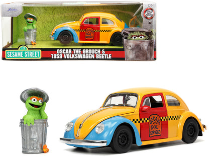 1959 Volkswagen Beetle Taxi Yellow and Blue "Oscar's Service" Oscar the Grouch Diecast Figure "Sesame Street" "Hollywood Rides" Series 1/24 Model Car by Jada <h2>1959 Jada</h2> <p>High-quality perfect