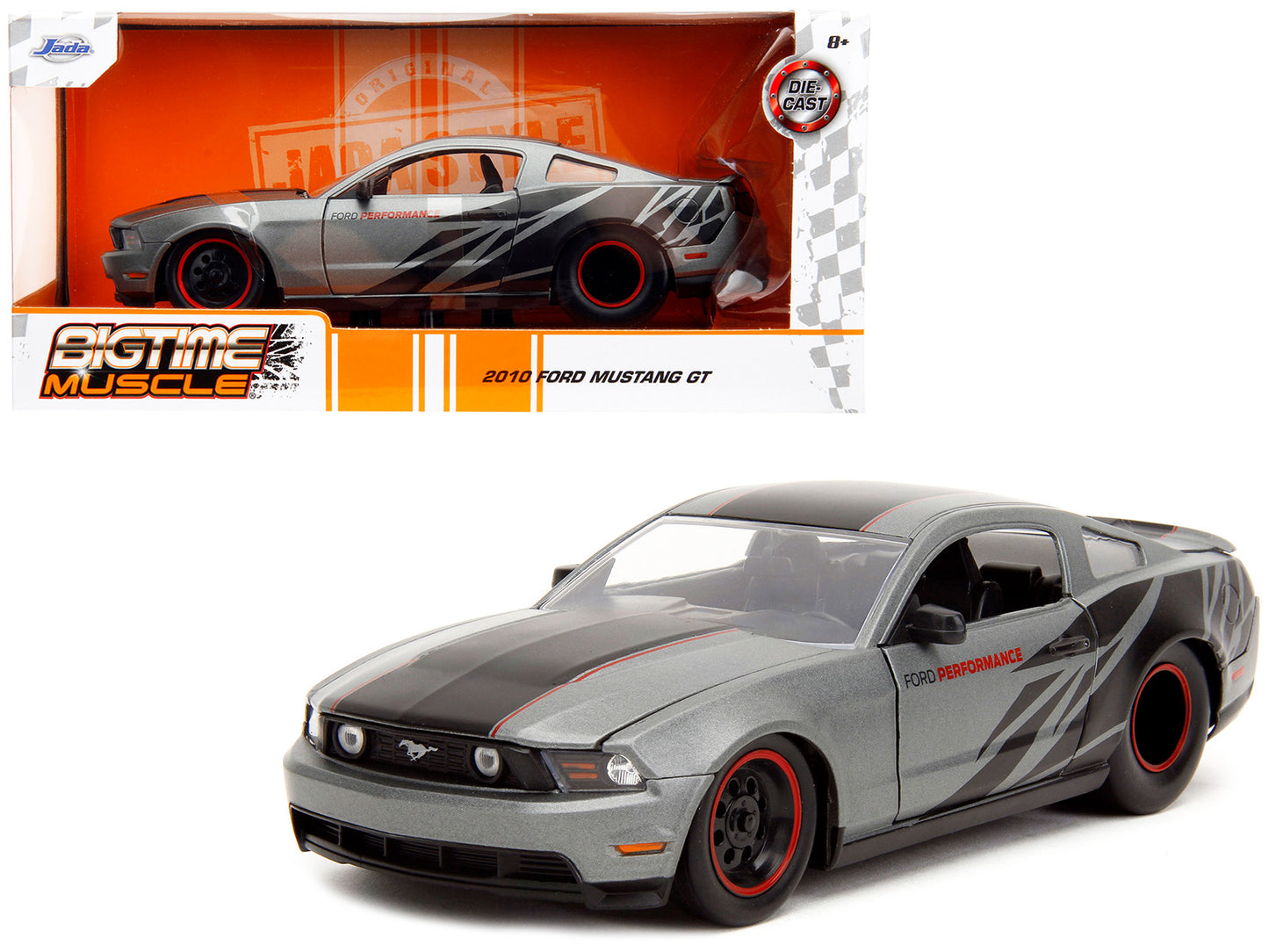 2010 Ford Mustang GT Matt Gray Metallic with Black Graphics and Stripes "Ford Performance" "Bigtime Muscle" Series 1/24 Diecast Model Car by Jada <h2>2010 Jada</h2> <p>High-quality perfect for collect