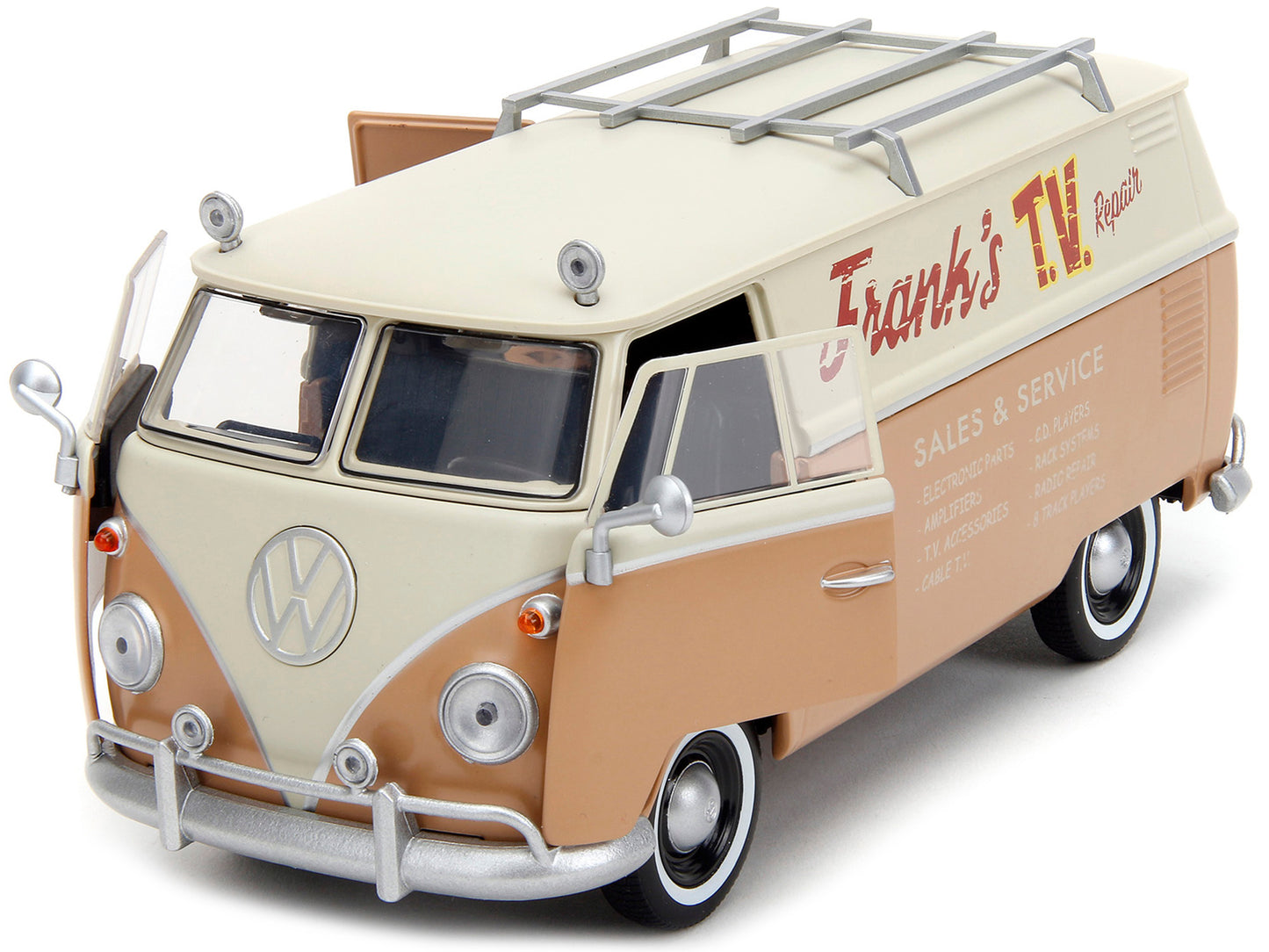 Volkswagen Bus "WheelJack" Tan and Beige "Frank's TV Repair" Transformers Logo Diecast Statue "Transformers: Rise of the Beasts" (2023) Movie "Hollywood Rides" Series 1/24 Model Car by Jada Collectibl