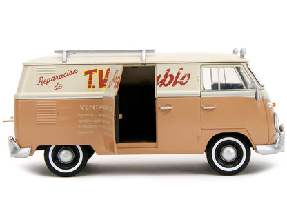Volkswagen Bus "WheelJack" Tan and Beige "Frank's TV Repair" Transformers Logo Diecast Statue "Transformers: Rise of the Beasts" (2023) Movie "Hollywood Rides" Series 1/24 Model Car by Jada Collectibl