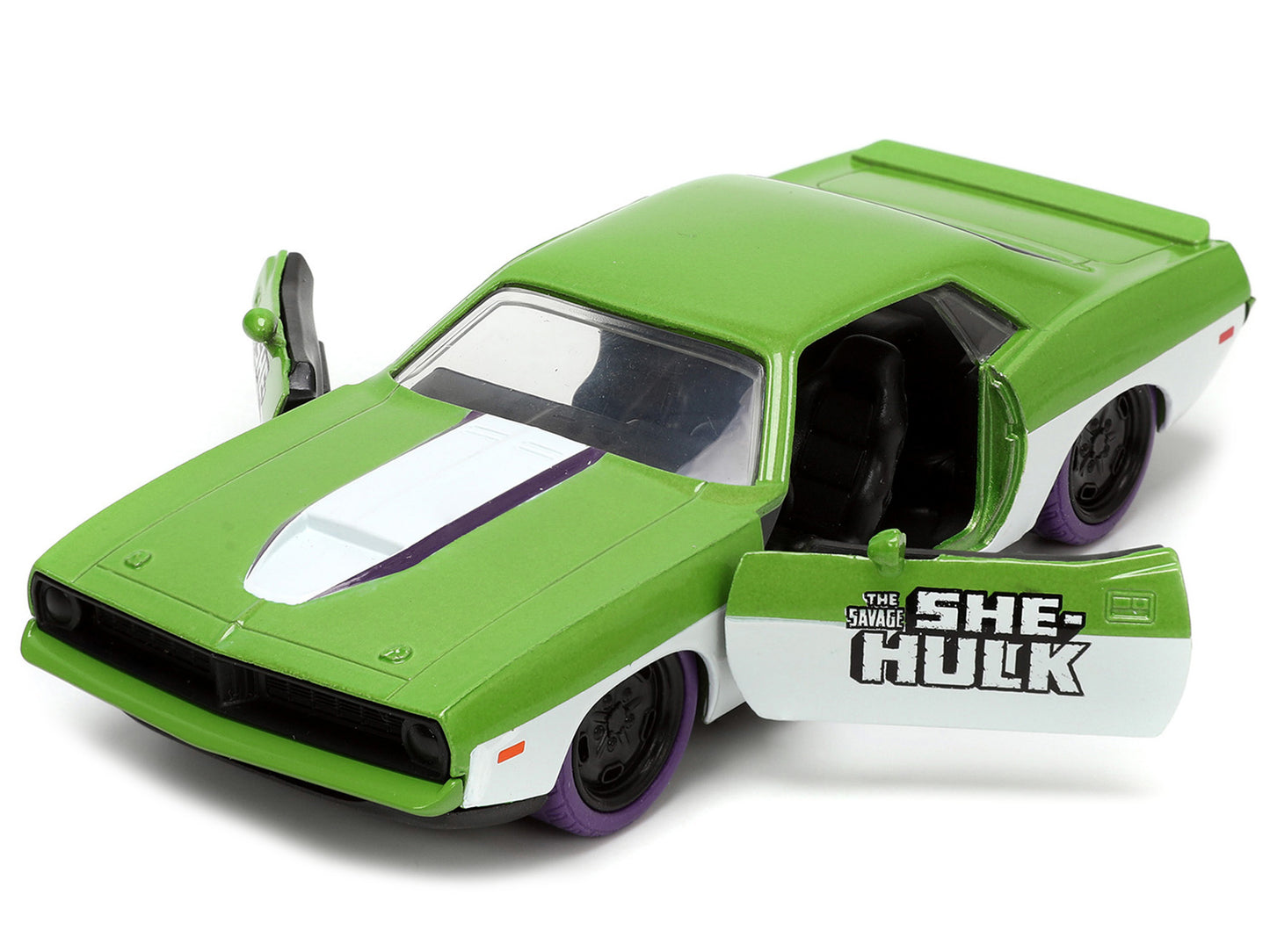 1973 Plymouth Barracuda Green Metallic and White She-Hulk Diecast Figure "The Savage She-Hulk" "Hollywood Rides" Series 1/32 Model Car by Jada <h2>1973 Jada</h2> <p>High-quality perfect for collectors
