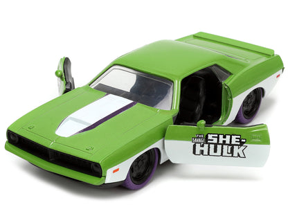 1973 Plymouth Barracuda Green Metallic and White She-Hulk Diecast Figure "The Savage She-Hulk" "Hollywood Rides" Series 1/32 Model Car by Jada <h2>1973 Jada</h2> <p>High-quality perfect for collectors