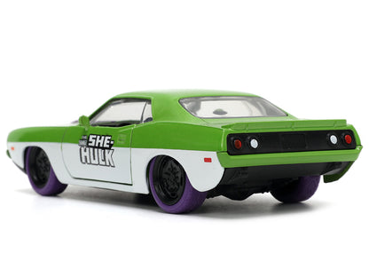 1973 Plymouth Barracuda Green Metallic and White She-Hulk Diecast Figure "The Savage She-Hulk" "Hollywood Rides" Series 1/32 Model Car by Jada <h2>1973 Jada</h2> <p>High-quality perfect for collectors