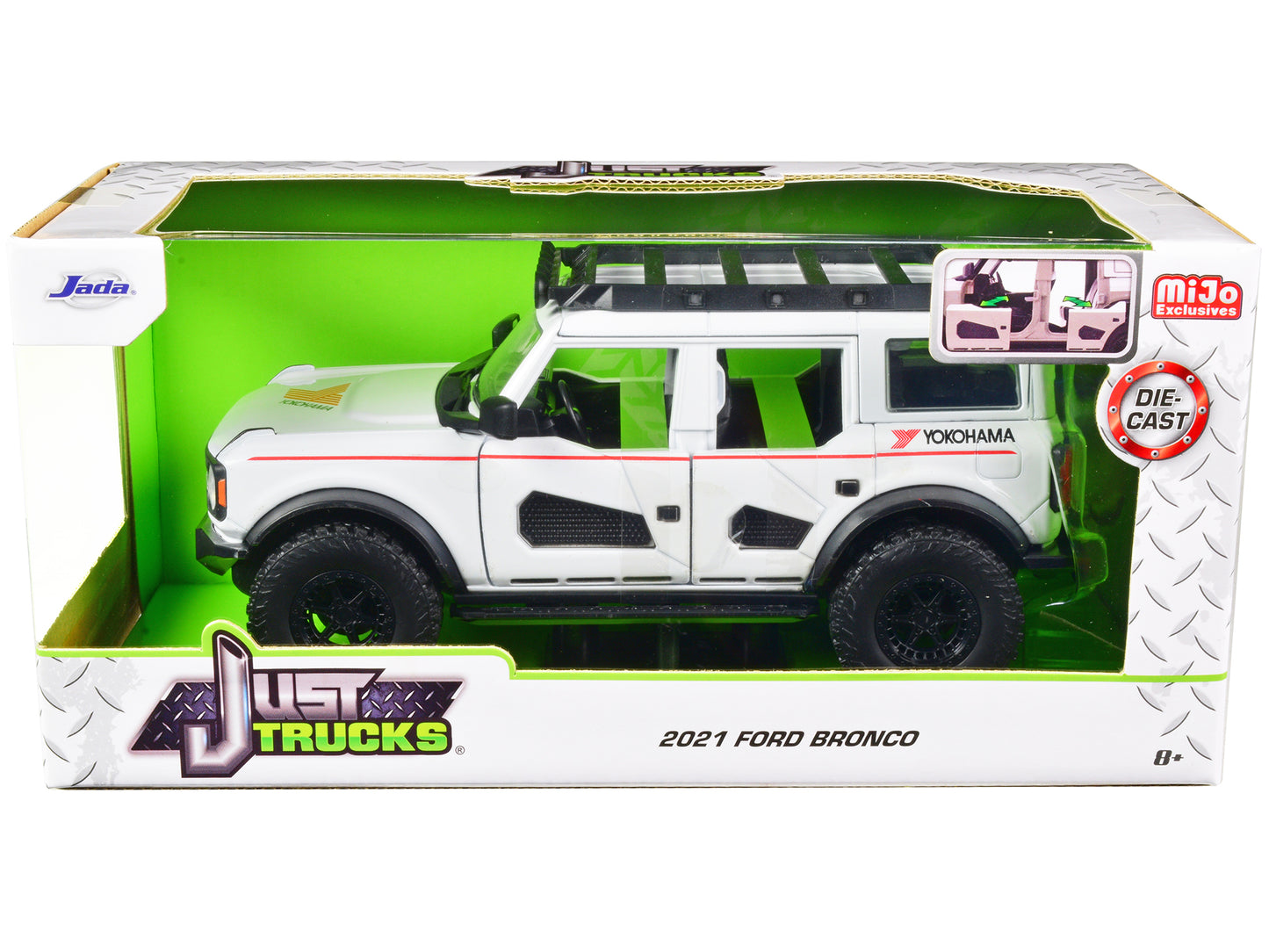 2021 Ford Bronco White with Red Stripes and Roof Rack "Yokohama Tires" "Just Trucks" Series 1/24 Diecast Model Car by Jada <h2>2021 Jada</h2> <p>High-quality perfect for collectors enthusiasts. Featur