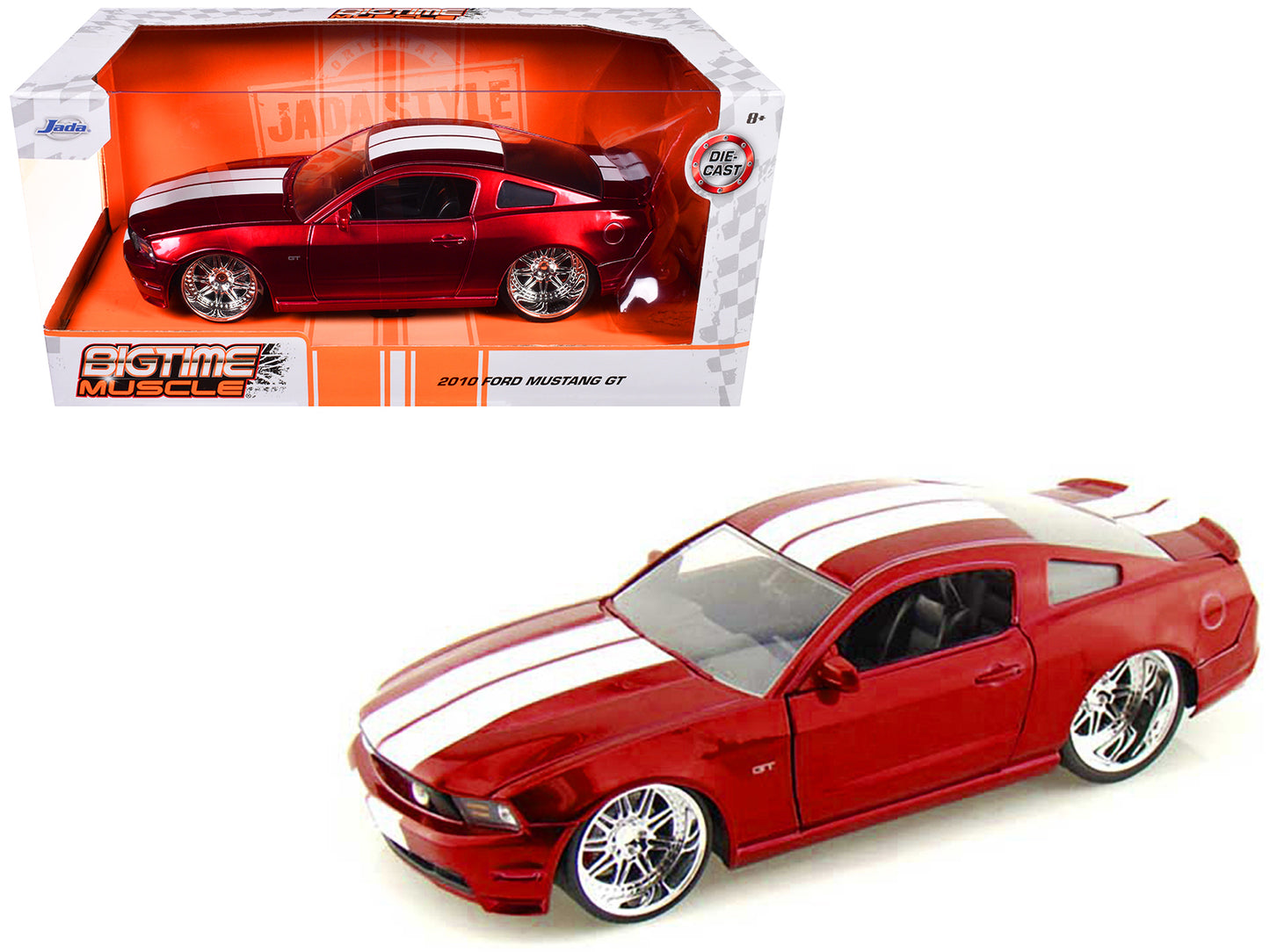 2010 Ford Mustang GT Red Metallic with White Stripes "Bigtime Muscle" Series 1/24 Diecast Model Car by Jada <h2>2010 Jada</h2> <p>High-quality perfect for collectors and enthusiasts. Features detailed