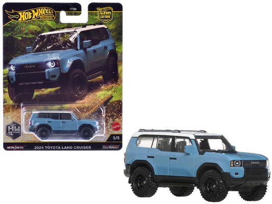 2024 T&yota Land Cruiser Blue with White Top "HW Off Road" Series T&y Diecast Model Car by Hot Wheels