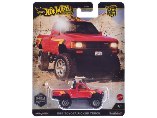 1987 T&yota Pickup Truck Red with Stripes "HW Off Road" Series T&y Diecast Model Car by Hot Wheels