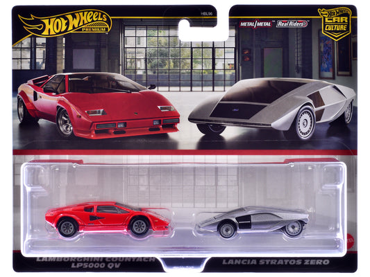 Lamborghini Countach LP5000 QV Red and Lancia Stratos Zero Gray Metallic "Car Culture" Set of 2 Cars T&y Diecast Model Cars by Hot Wheels