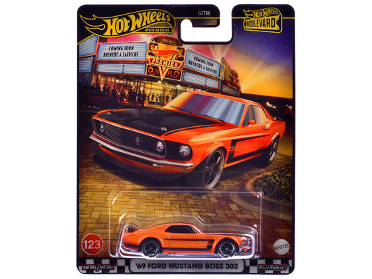 1969 Ford Mustang Boss 302 Orange with Black Stripes and Hood "Boulevard" Series T&y Diecast Model Car by Hot Wheels