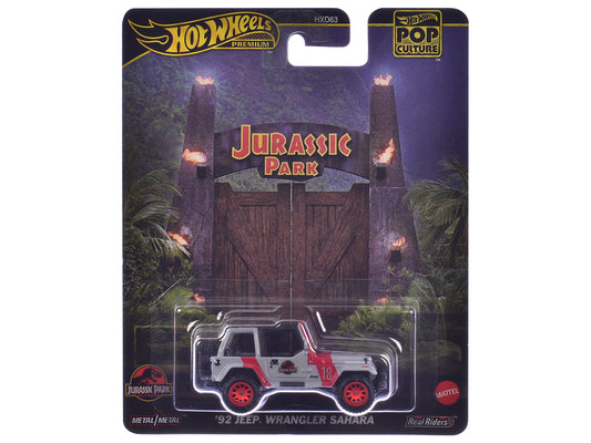 1992 Jeep Wrangler Sahara Gray with Red Stripes "Jurassic Park" (1993) Movie "Pop Culture" Series T&y Diecast Model Car by Hot Wheels