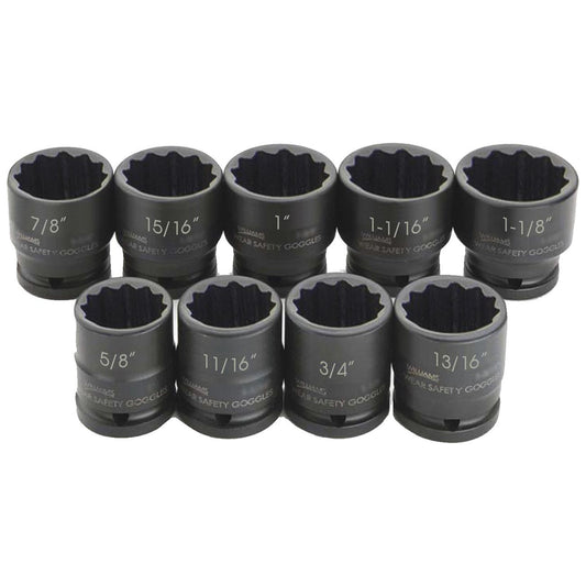 Williams 3/4″ Drive Shallow Skirt Impact SAE Socket Set - 12 Point (9 Piece)