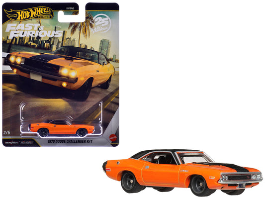 1970 Dodge Challenger R/T Orange with Black Hood and Top "2 Fast 2 Furious" (2003) Movie "Fast & Furious" Series T&y Diecast Model Car by Hot Wheels