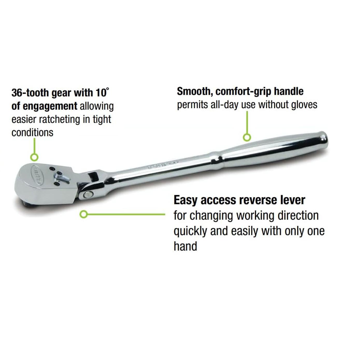 Williams 3/8" Drive Sealed Nar TS row Flex-Head Ratchet 36 Teeth