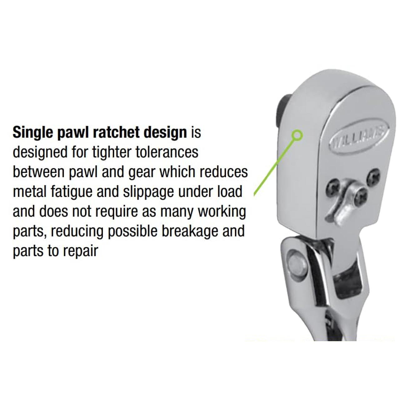Williams 3/8" Drive Sealed Nar TS row Flex-Head Ratchet 36 Teeth