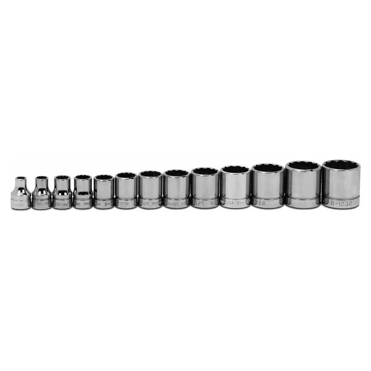 Williams 3/8" Drive Shallow SAE Socket Set on Clip Rail  12-Point (13 Piece)