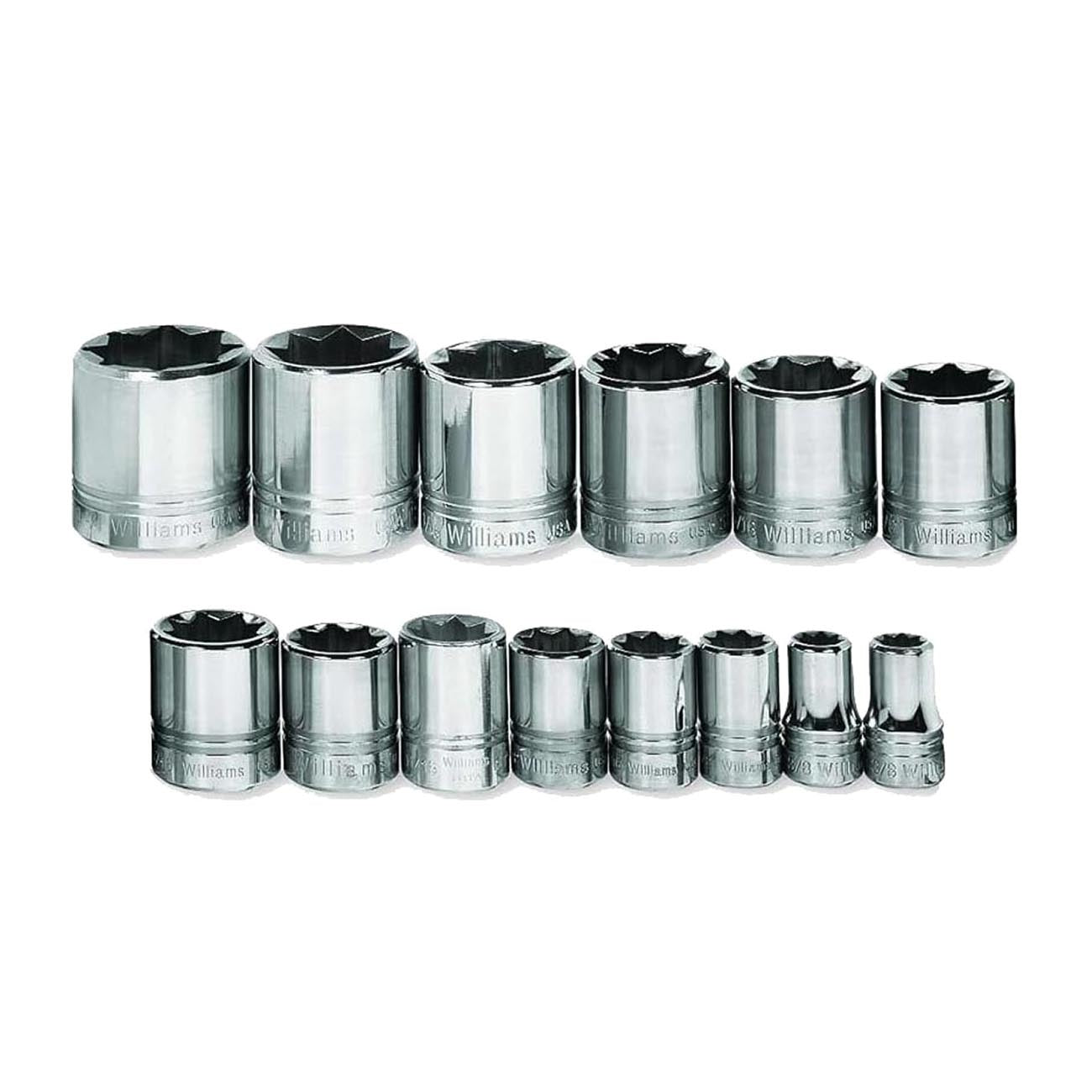 Williams 1/2″ Drive Shallow SAE Socket Set on Clip Rail 8-Point (14 Piece)