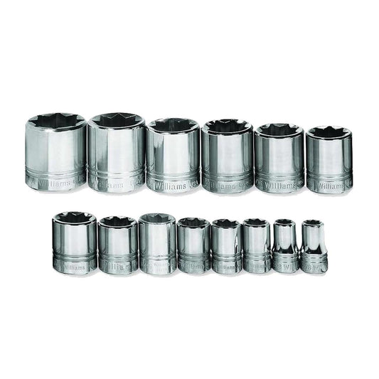 Williams 1/2″ Drive Shallow SAE Socket Set on Clip Rail 8-Point (14 Piece)