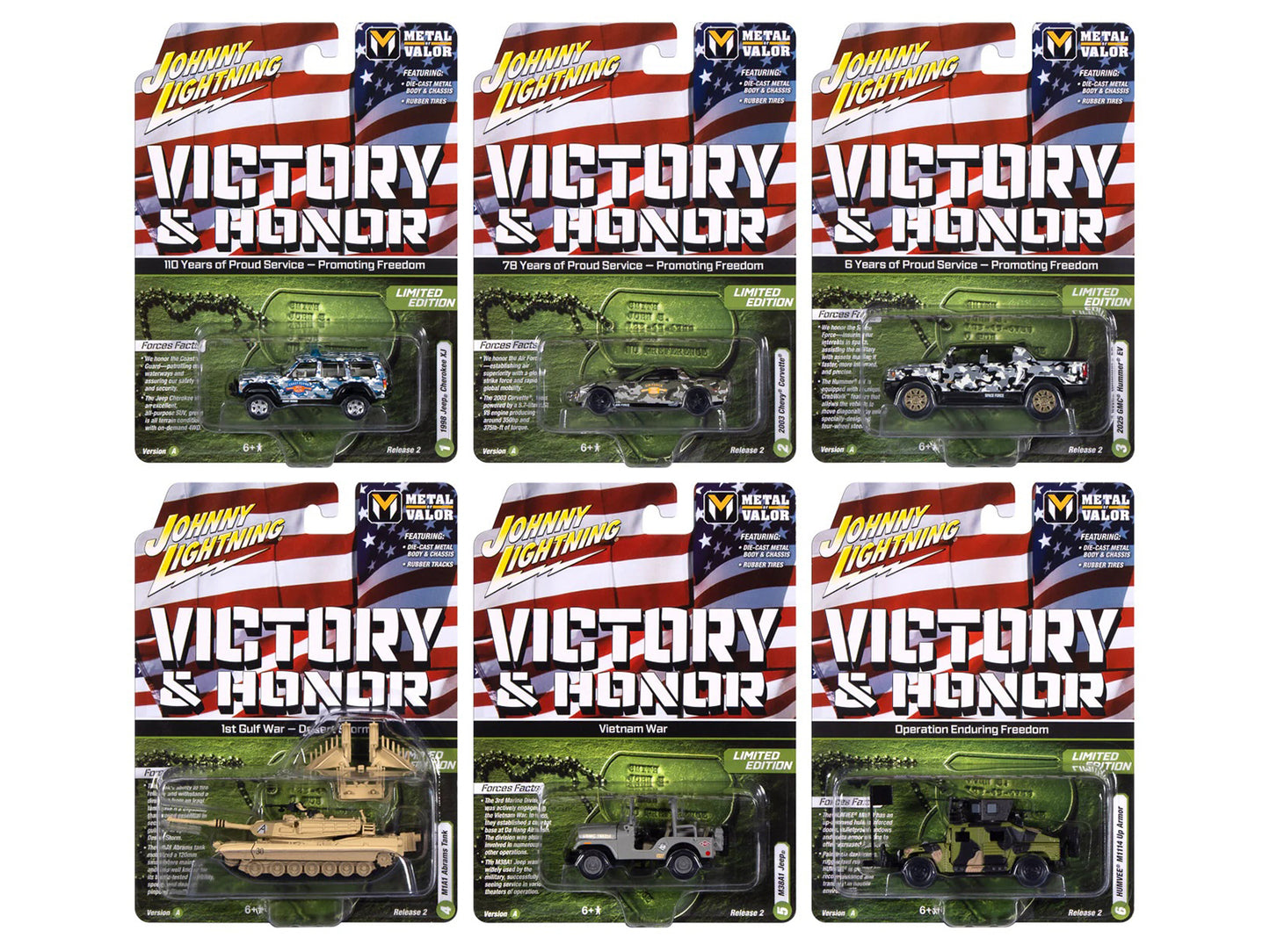 "Military" Set A of 6 pieces 2025 Release 2 Limited Edition 1/64 T&y Diecast Model Cars by Johnny Lightning