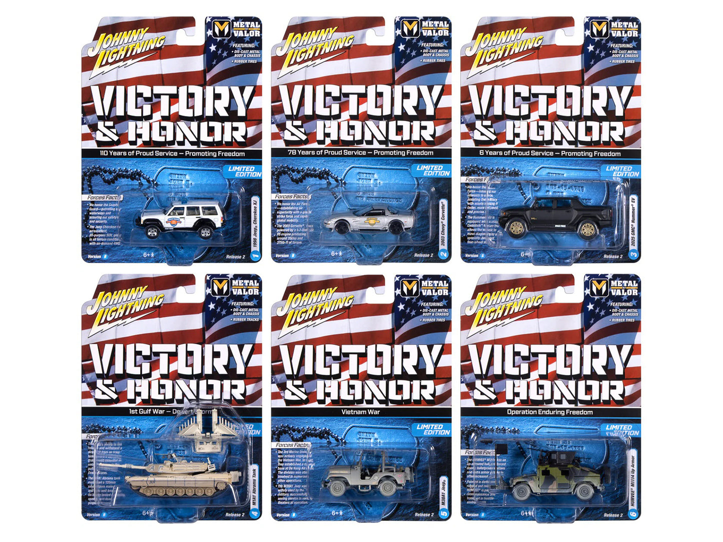"Military" Set B of 6 pieces 2025 Release 2 Limited Edition 1/64 T&y Diecast Model Cars by Johnny Lightning