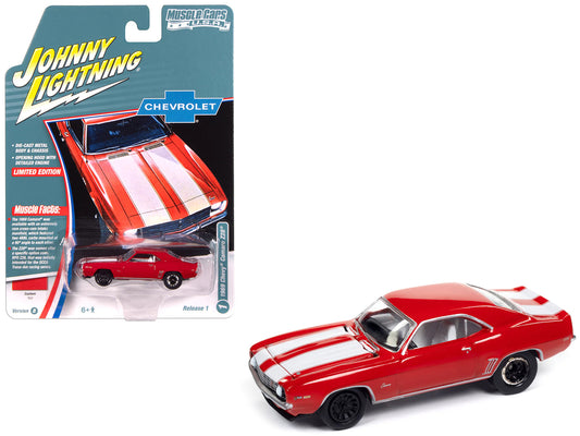 1969 Chevrolet Camaro Z28 Red with White Stripes and Interior "Muscle Cars USA" Series 1/64 T&y Diecast Model Car by Johnny Lightning