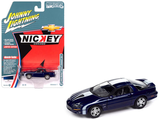2002 Chevrolet Nickey Camaro ZL1 Navy Blue Metallic with White Stripes "Muscle Cars USA" Series 1/64 T&y Diecast Model Car by Johnny Lightning