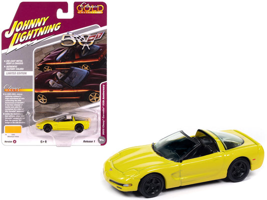 2003 Chevrolet Corvette Convertible "50th Anniversary" Millennium Yellow "Classic Gold Collection" 1/64 T&y Diecast Model Car by Johnny Lightning