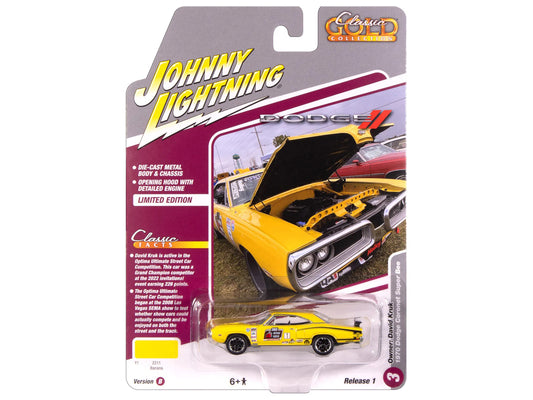 1970 Dodge Coronet Super Bee #1 "David Kruk" Banana Yellow with Black Stripes and Top "Classic Gold Collection" 1/64 T&y Diecast Model Car by Johnny Lightning