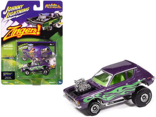 1971 AMC Gremlin Passion Purple Metallic with Green Flames and Interior "Zingers!" Series 1/64 T&y Diecast Model Car by Johnny Lightning