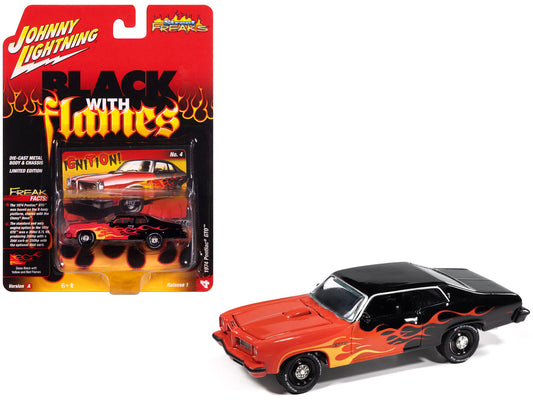 1974 Pontiac GTO Black and Red with Flame Graphics "Black with Flames" Series 1/64 T&y Diecast Model Car by Johnny Lightning