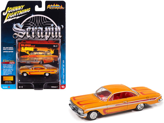 1961 Chevrolet Impala SS 409 Yellow Metallic with Red Stripes and Interior "Scrapin" Series 1/64 T&y Diecast Model Car by Johnny Lightning