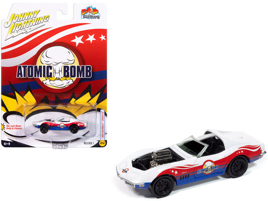 1969 Chevrolet Corvette "Atomic Bomb" White with Red and Blue Graphics "Stuntman Mike's Ride Along Racing" "Pop Culture" 2025 Release 1 1/64 T&y Diecast Model Car by Johnny Lightning