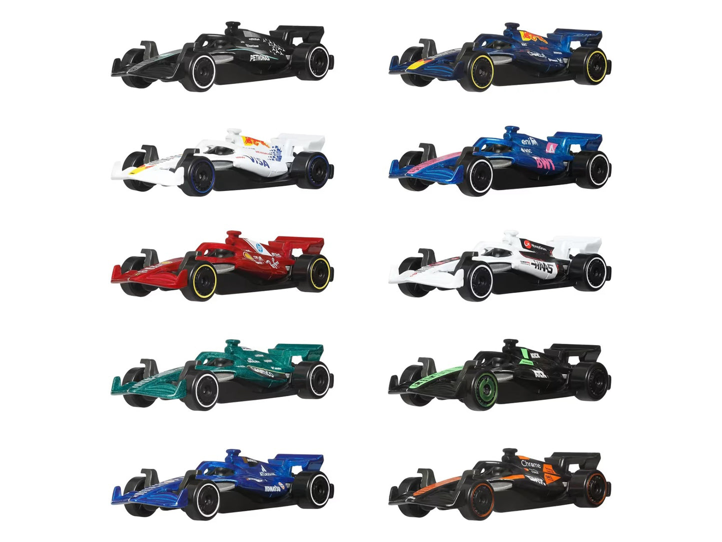 2025 Formula 1 World Championship 10 piece Set T&y Diecast Model Cars by Hot Wheels
