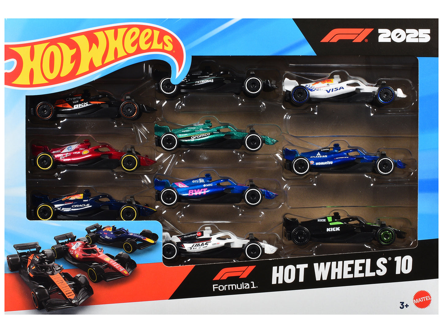2025 Formula 1 World Championship 10 piece Set T&y Diecast Model Cars by Hot Wheels