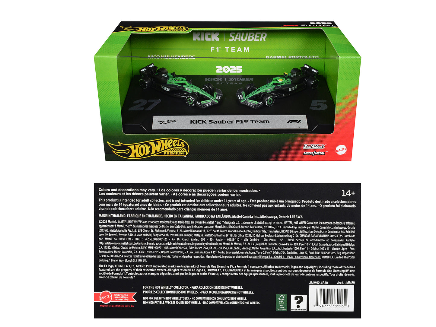 "Kick Sauber F1 Team" Formula One F1 World Championship (2025) 2 Piece Set T&y Diecast Model Cars by Hot Wheels