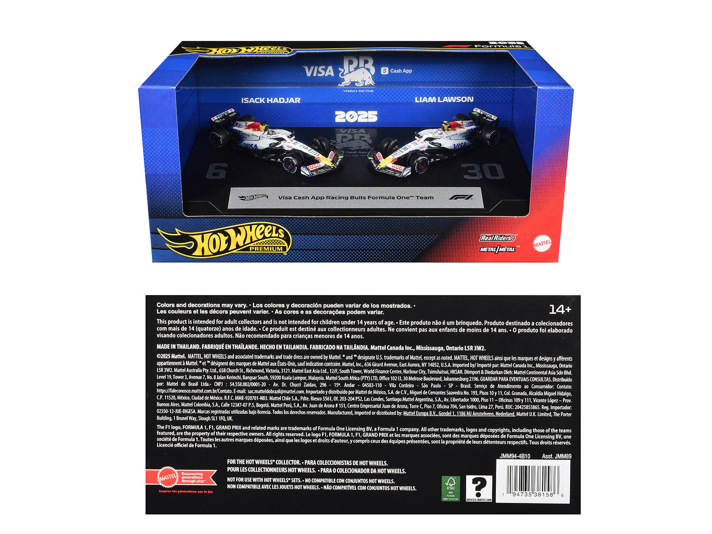 "Visa Cash App Racing Bulls Formula One Team" Formula One F1 World Championship (2025) 2 Piece Set T&y Diecast Model Cars by Hot Wheels