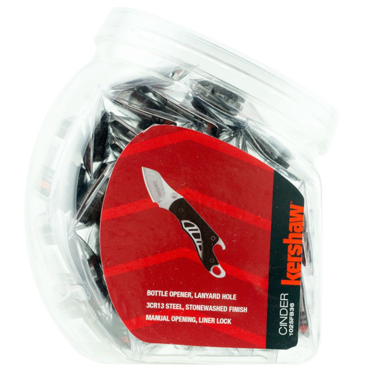 Kershaw Cinder Manual Open Liner Lock Drop Point Blade EDC Folding Pocket Knife with Stonewashed Finish - Black/Silver - 36 Piece Display