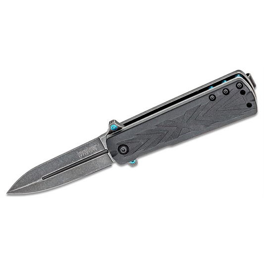 Kershaw Barstow Assisted Open Liner Lock Spear Point Blade EDC Folding Pocket Knife with BlackWash Finish - Black