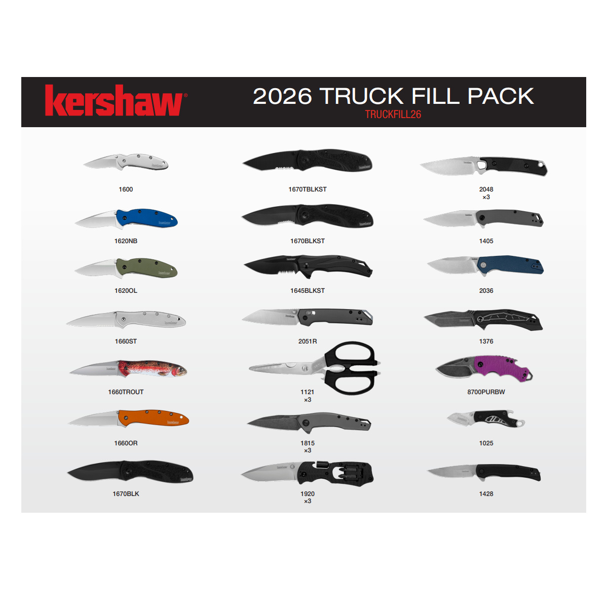 Kershaw 2026 Truck Fill Pack Knife and Tool Assortment with Folding Knives and