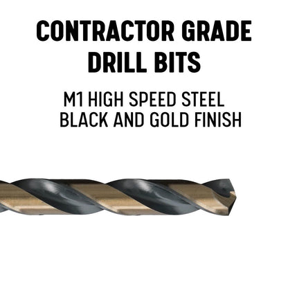 DRILL AMERICA 1-1/8 Reduced Shank HSS Black & Gold Contractor Drill Bit with 3-Flat Shank