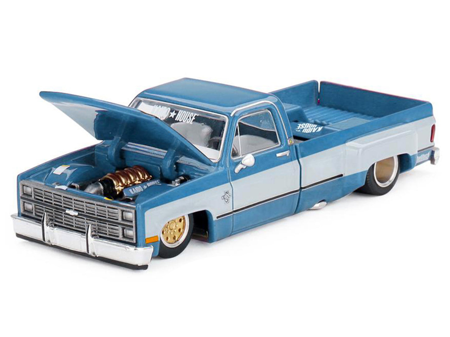 Chevrolet Silverado Dually Pickup Truck "Vintage Spec V1" Light Blue Metallic with White Sides and Interior (Designed by Jun Imai) "Kaido House" Special 1/64 T&y Diecast Model Car by Mini GT