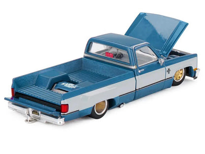 Chevrolet Silverado Dually Pickup Truck "Vintage Spec V1" Light Blue Metallic with White Sides and Interior (Designed by Jun Imai) "Kaido House" Special 1/64 T&y Diecast Model Car by Mini GT