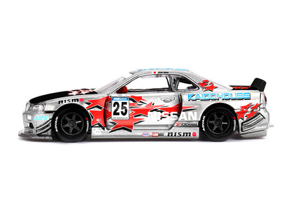 Nissan Skyline GT-R (R34) "Kaido Star Racing V1" RHD (Right Hand Drive) #25 Gray Metallic with Black Hood and Graphics (Designed by Jun Imai) "Kaido House" Special 1/64 T&y Diecast Model Car by Mini GT